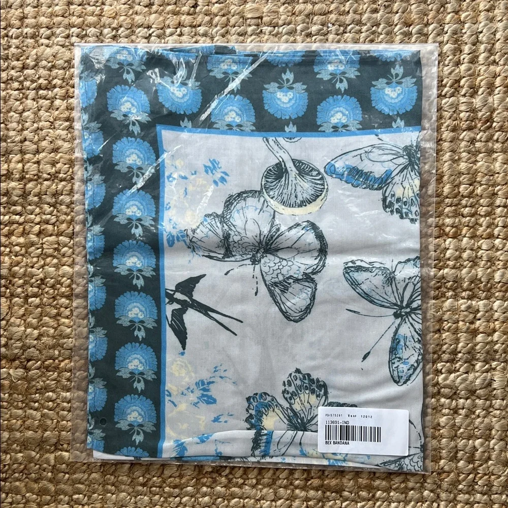 Sundance Exclusive Bex Bandana Scarf Neck Tie‎ Birds Butterflies Indigo